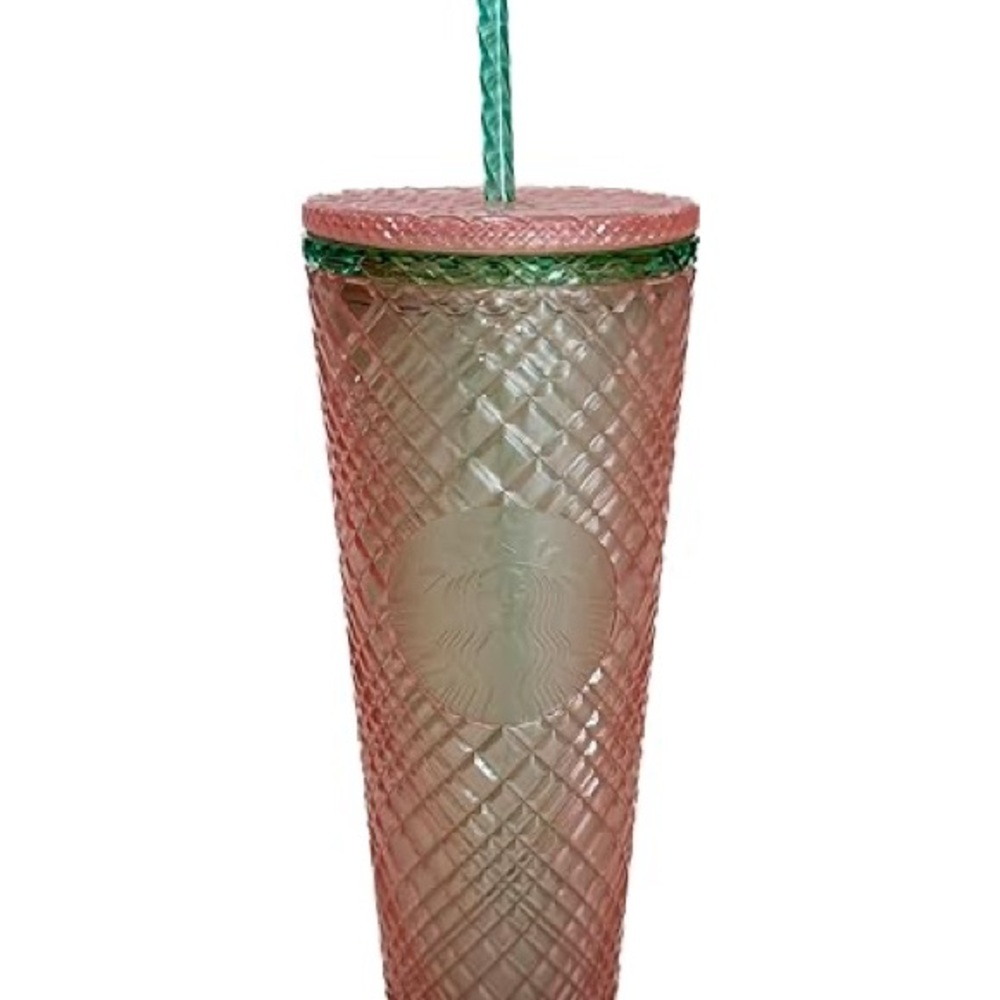 Starbucks 2023 Summer Jeweled Pearl Pink Green Tall 24oz Cold Cup Tumbler